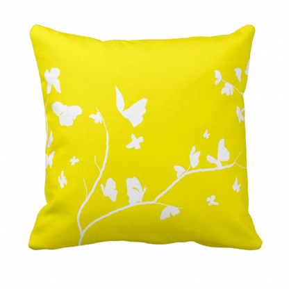 Keltainen-Valkoinen-Perhosia Throw-Pillow designed by Blondina Elms Pastel, elms The Boutique