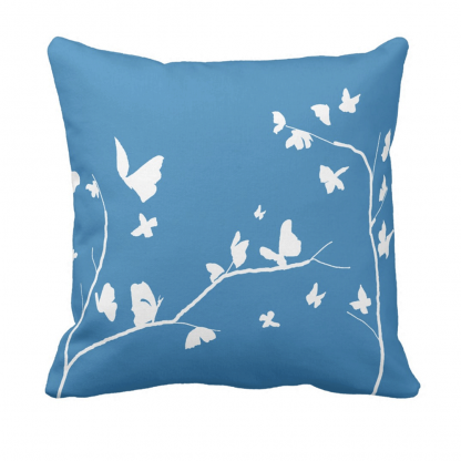 Sininen-Valkoinen-Perhosia Throw-Pillow designed by Blondina Elms Pastel, elms The Boutique