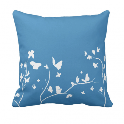 Sininen-Valkoinen-Perhosia Throw-Pillow designed by Blondina Elms Pastel, elms The Boutique